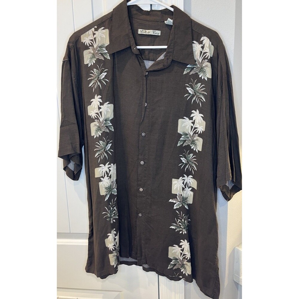 Men's Batik Bay 90s Vintage Brown Palm Tree Panel Aloha Camp Shirt - Size XL